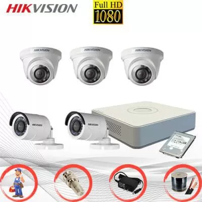 Trọn gói lắp đặt 5 camera Hikvision 2,0mpx fullHD (bao gồm nhân công)