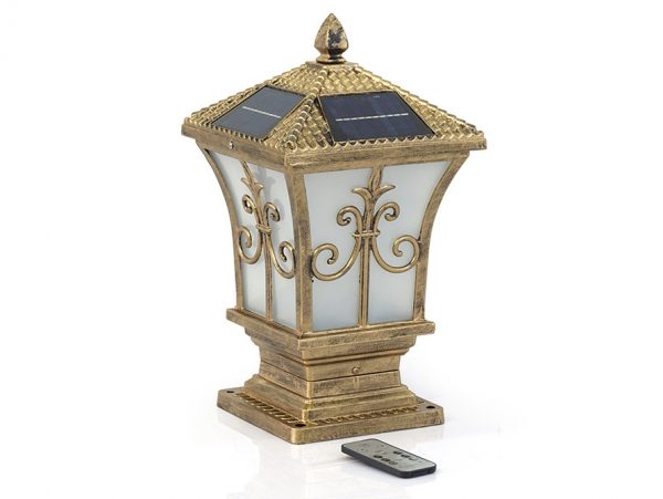 Đèn trụ cổng năng lượng mặt trời AD-JH25, kết hợp điện 220V, có Remote điều khiển, chyển 3 màu sáng
