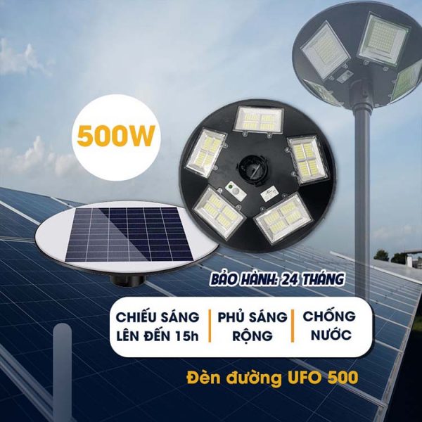 Đèn năng lượng mặt trời UFO 500W siêu sáng, bảo hành 3 năm