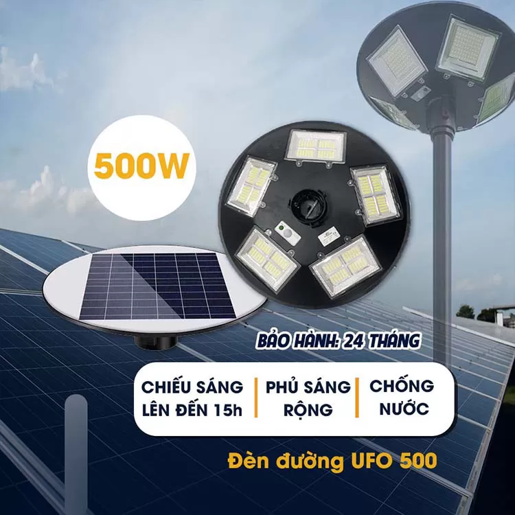Đèn năng lượng mặt trời UFO 500W siêu sáng, bảo hành 3 năm