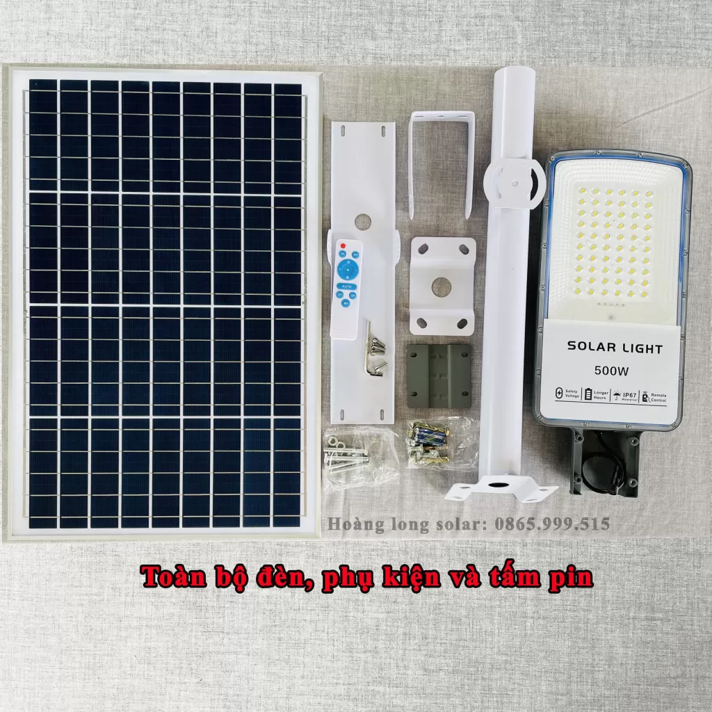 Đèn đường năng lượng mặt trời 500W, đèn bàn chải NLMT 500W, chip led 5054 hiệu suất cao siêu sáng
